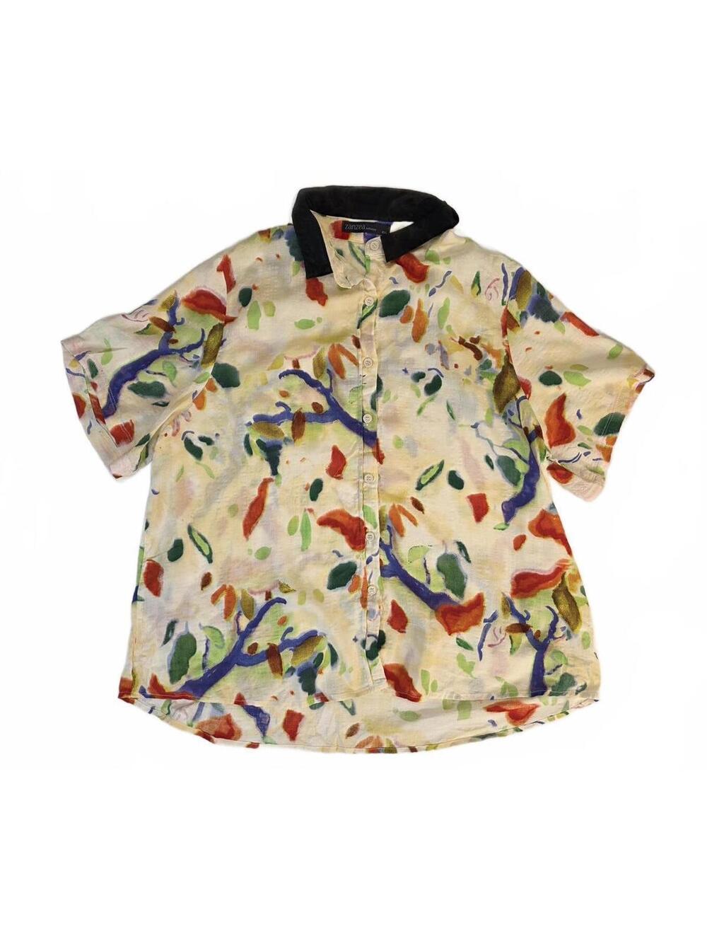 Zanzea Artistic Abstract Painterly Print Button Down Shirt Short Sleeve US XL.